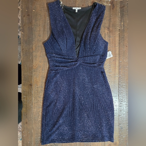 NWT Large Fitted Bodycon Midnight Glitter Dress Party Cocktail Stretchy Holiday - Picture 2 of 8